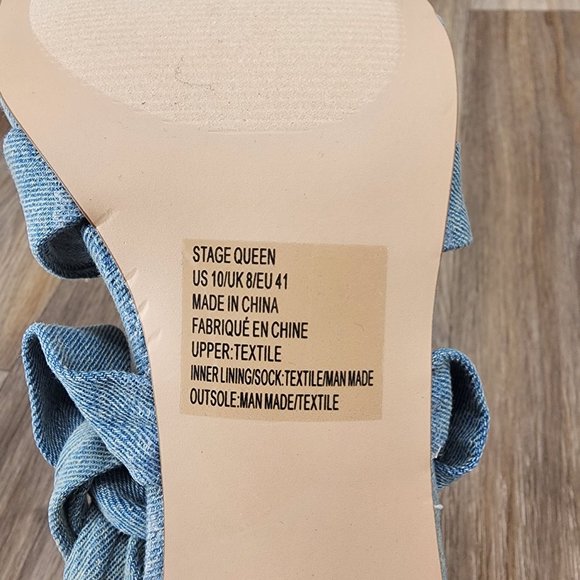 Shoe Dazzle Stage Queen Women's Sz 10 Blue Denim Ankle Tie Square Toe High Heels - Picture 4 of 9